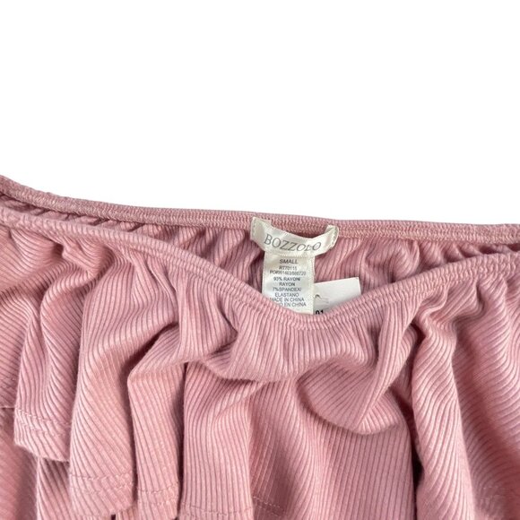 Bozzolo Top Size S One Shoulder Ruffle Top Size S Women's Pink Cropped Casual Ra - Picture 4 of 4
